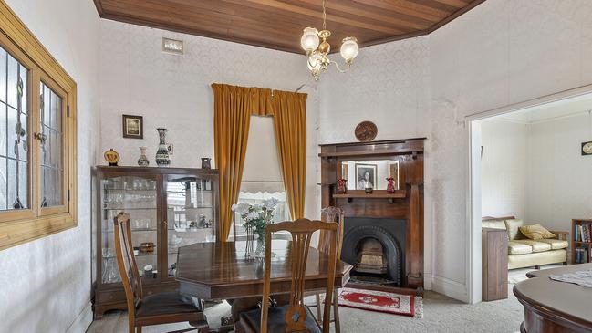 The dining room has classic features.