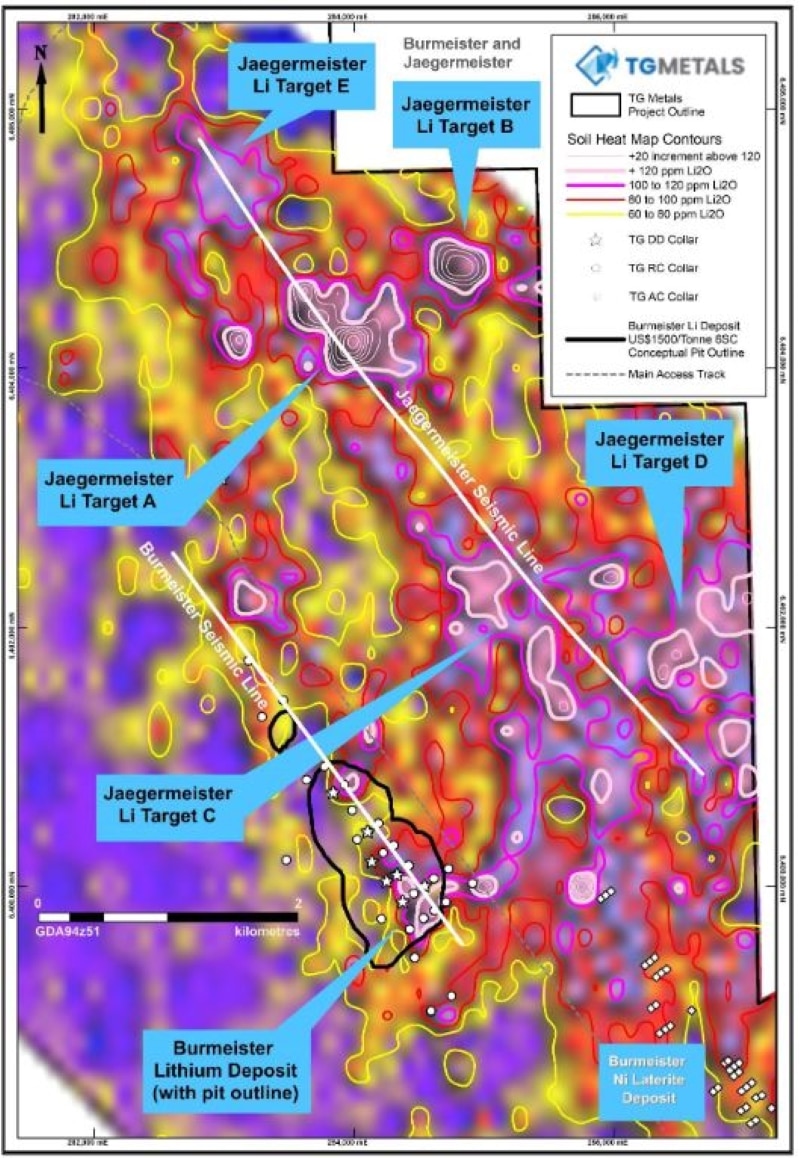 Identified anomalies for upcoming drilling across Lake Johnston. Source: TG6.