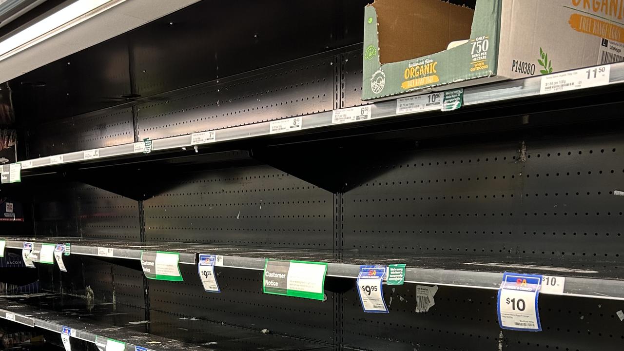 Empty egg shelves at an Adelaide Woolworths, Glenelg on Tuesday 25th of June amid shortages sparked by an Avian bird flu across Australia. Picture: supplied
