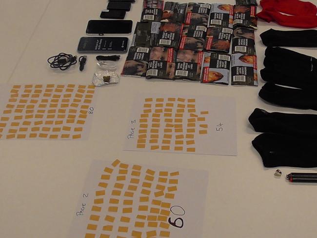 The whopping haul, including 194 Buprenorphine strips, confiscated at Geoffrey Pearce Correctional Centre in Windsor by Corrective Services staff. Picture: Corrective Services NSW