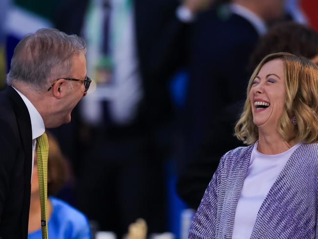 The pair appeared in good spirits. Picture: Getty Images