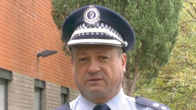 Sutherland Shire Police Commander Jason Box at a press conference discussing the string of shootings.