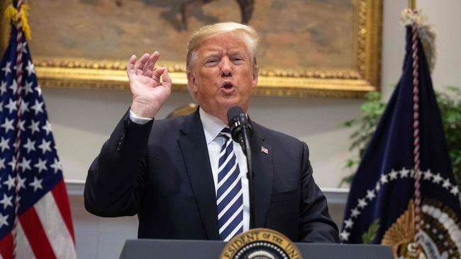 US President Donald Trump speaks about immigration in the Roosevelt Room at the White House in Washington, DC.