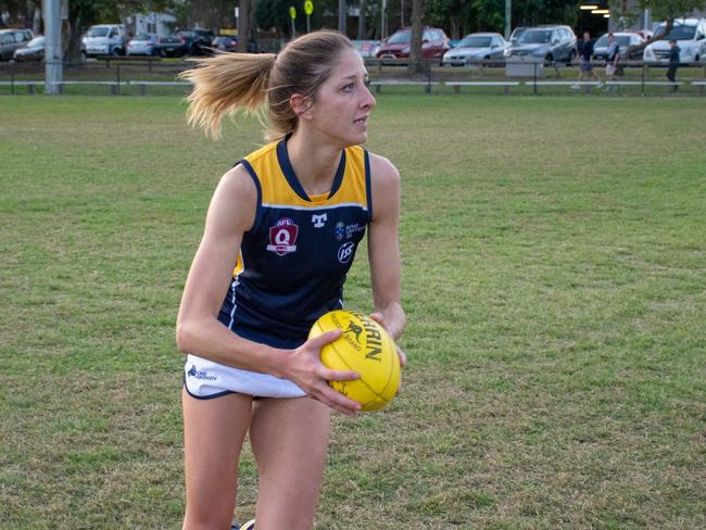 Bond University Bullsharks QWAFL player Katrina Scherer. Picture credit: Shovelton Snaps.