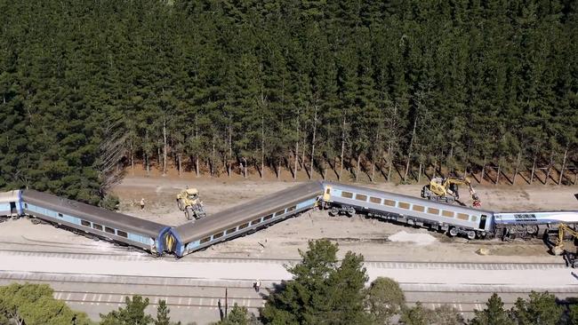 The derailed train at Wallan. Picture: Australian Rail Track Corporation