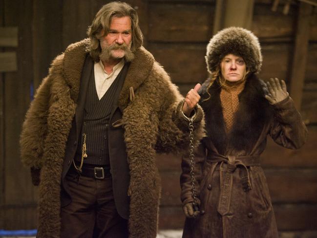 Kurt Russell in Quentin Tarantino's 2015 film The Hateful Eight, with Jennifer Jason Leigh.