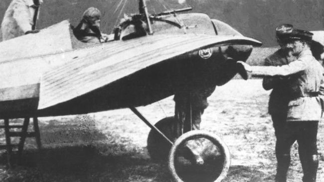 French aviator Roland Garros in his Morane-Scout in 1915.