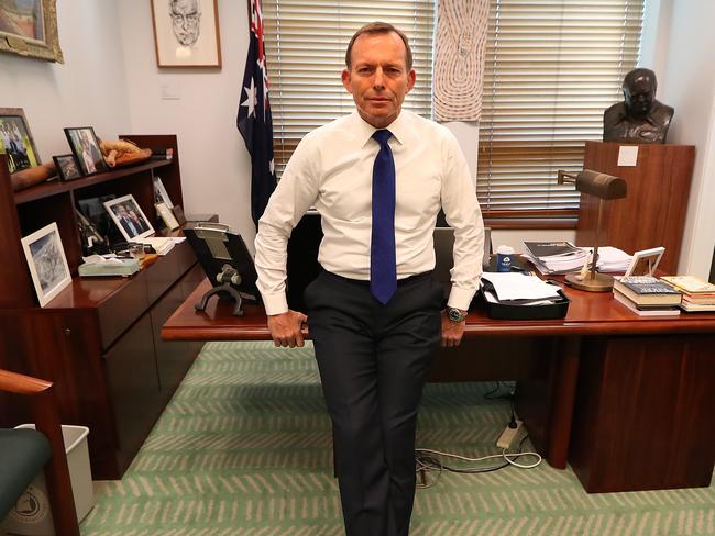 Tony Abbott in his office at Parliament House in Canberra. Picture Kym Smith