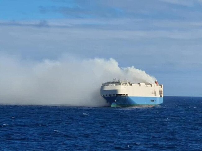 Felicity Ace car carrier on fire. Picture: Marinha Portuguesa