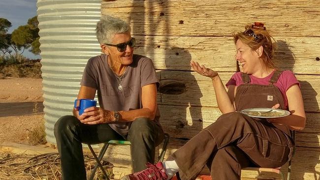 April Nowell, right, and Keryn Walshe at Koonalda Cave in South Australia.