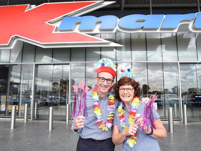 Kmart employees with a combined 50 years of service in the very first Kmart store in Burwood East. Sean McCann a planner in the national office and former store manager at the Burwood East store with 30 years service and  Cathy Turner operations manager with 22 years service. Picture: Lawrence Pinder