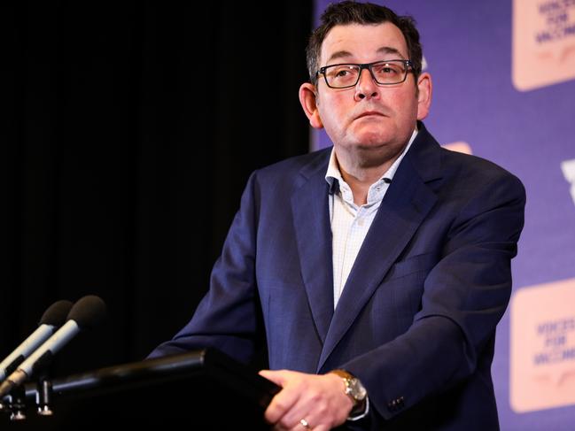 MELBOURNE, AUSTRALIA - AUGUST 21: Victorian premier Daniel Andrews speaks during a press conference on August 21, 2021 in Melbourne, Australia. Premier Daniel Andrews has announced regional Victoria will enter a lockdown from 1pm today. Victoria recorded 61 new positive cases in the last 24 hours, with only 22 of those cases in isolation during their infectious period. (Photo by Asanka Ratnayake/Getty Images)