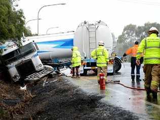 ROAD CLOSED: A truck crash on the Warrego Highway at Kholo closed the highway but the driver escaped injury. Picture: Sarah Harvey