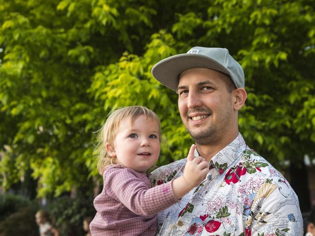 Hugo Robinson and dad Sebastian Robinson at the festival. Picture: Kevin Farmer