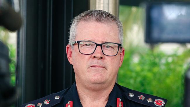 NT Police Commissioner Jamie Chalker speaks to the media at the Peter Macaulay Centre in Darwin. Picture: Glenn Campbell