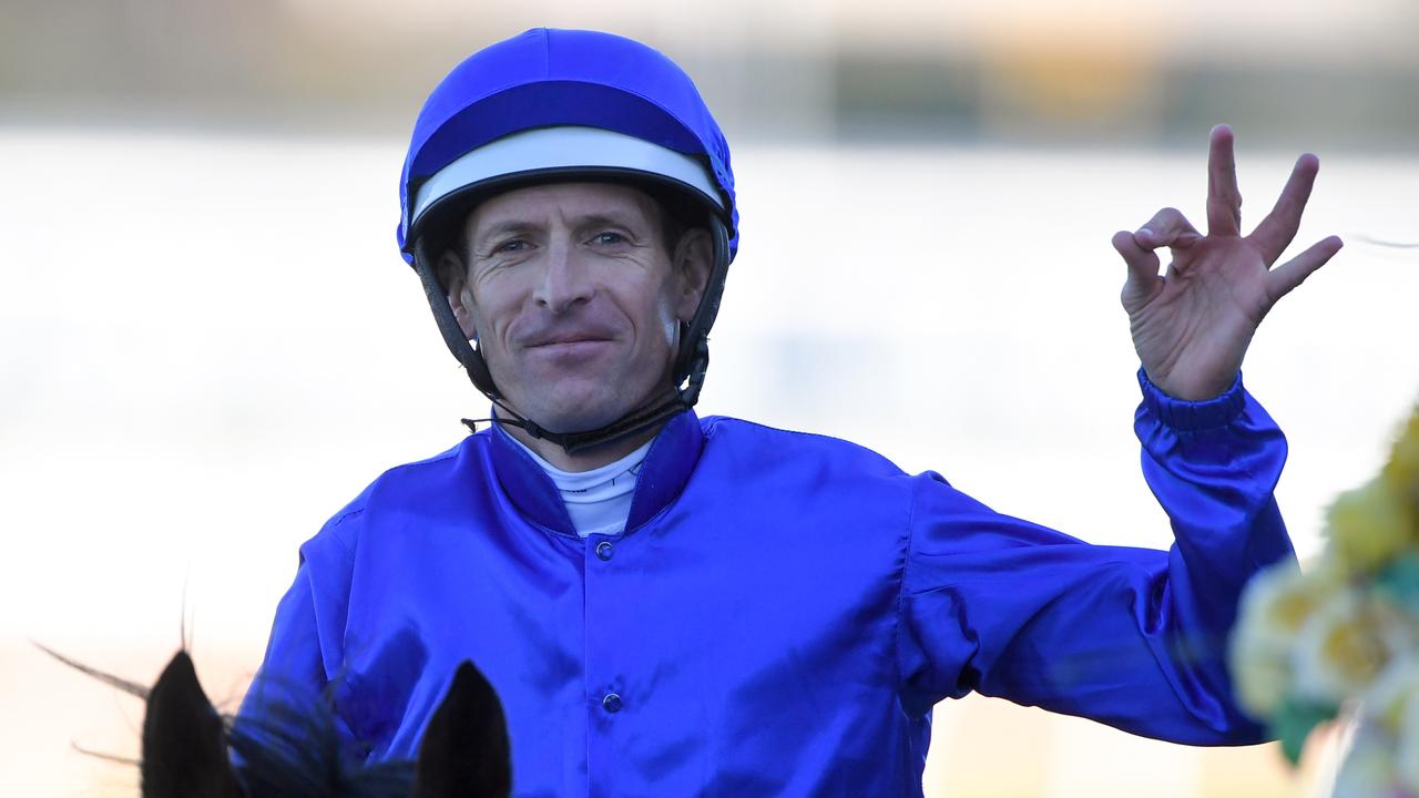 Jockey Hugh Bowman was all smiles after winning his fifth Golden Rose. Picture: AAP