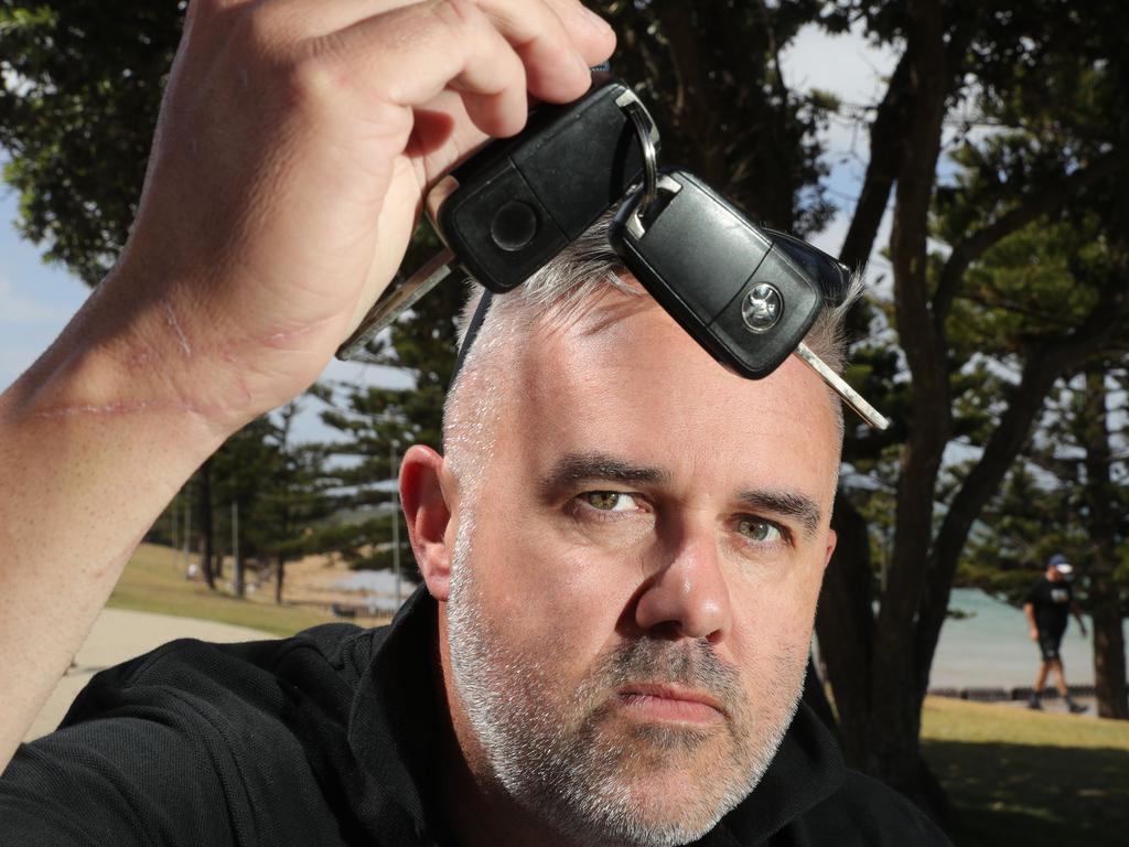 Brad Young, pictured with the keys to his stolen Holden VF ute, said the thefts are “out of control.” Picture: Mark Wilson