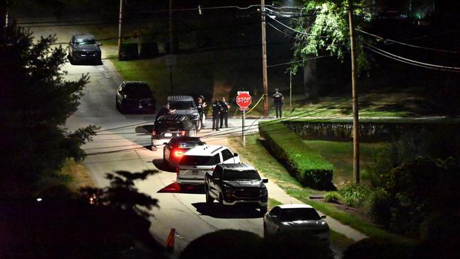 Police cars outside the residence of Thomas Matthew Crooks. Picture: Getty Images