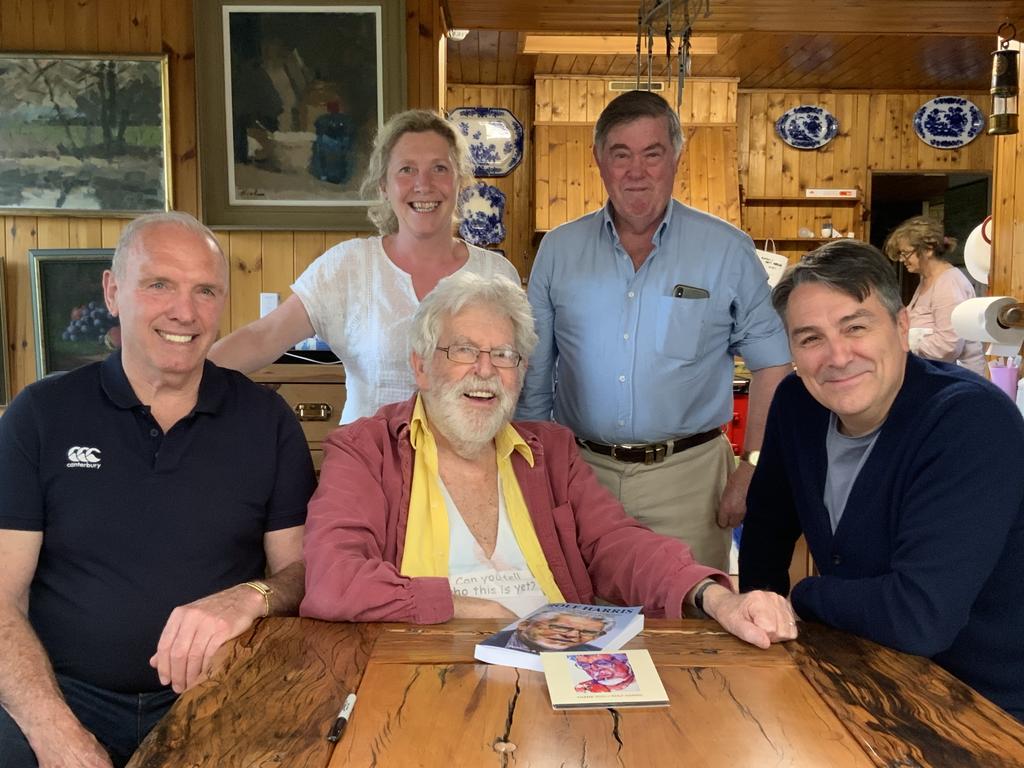 Rolf Harris with private investigator William Merritt, former PA Lisa Ratcliffe, friend Mike Kelly and former defence barrister KC Stephen Vullo.