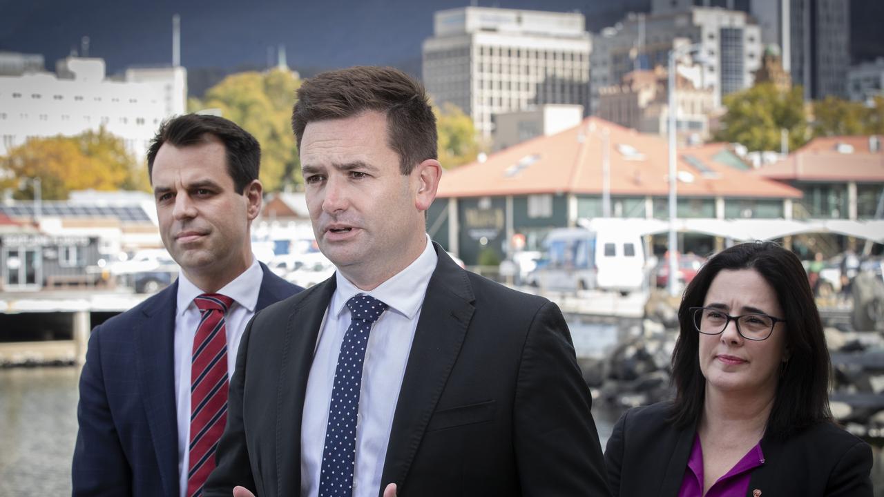 Shadow Cabinet announced, Josh Willie MP, Labor Leader Dean Winter MP and Ella Haddad MP at Hobart. Picture: Chris Kidd