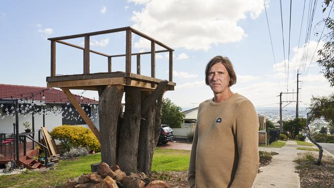 Joe Statton outside his home in Seaview Downs, where a treehouse has come under fire from Marion City Council. Picture: Matt Loxton