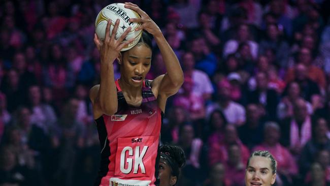 Thunderbirds star Shamera Sterling-Humphrey has been picked by rival captains as the top Super Netball player ahead of season 2025. Picture: Mark Brake/Getty Images