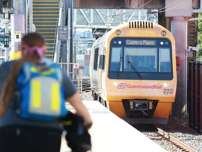 Trains arrive at Bowen Hills train station on Thursday, March 1, 2018.