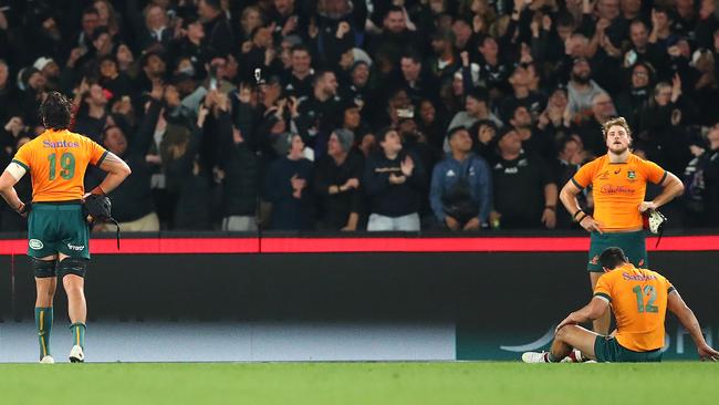 The Wallabies were left deveastated after the heartbreaking defeat. Picture: Getty Images