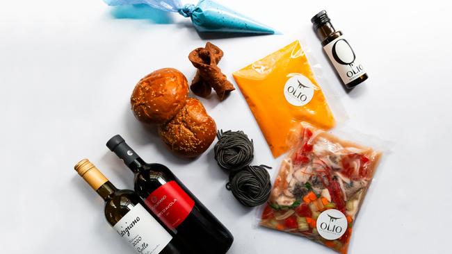 Olio’s meal kit to make Squid Ink Tonnarelli with Spanner Crab and Spicy Nduja. Picture: Supplied