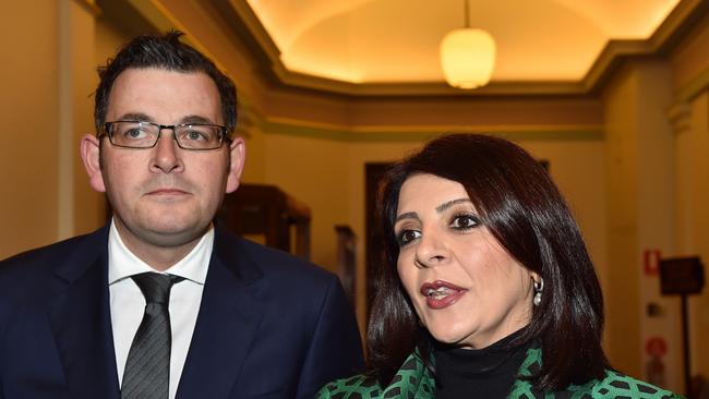 Premier Daniel Andrews and Consumer Affairs, Gaming and Liquor Regulations Minister Martene Kairouz. Picture: Elle Smith