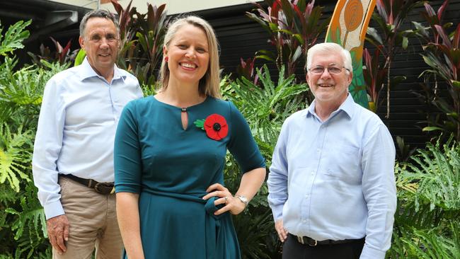 The LNP's Member for Cook, David Kempton, Member for Barron River, Bree James and Member for Mulgrave, Terry James have welcomed the release of a business case for the Barron River Bridge. Picture: Samuel Davis