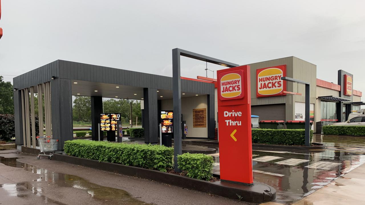 The Coolalinga Hungry Jacks store. Two men, aged 30 and 31, were arrested by heavily armed police about 5.40pm on Thursday, January 5, 2023. NT Police said the pair was wanted on outstanding arrest warrants. Picture: Sierra Haigh