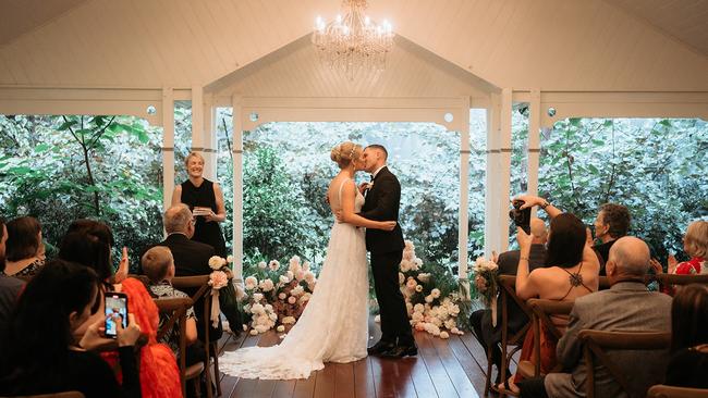 The couple tied the knot at Gabbinbar Homestead in Toowoomba in front of 60 guests. Picture: Feather and Finch Photography