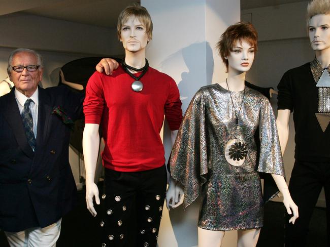 Pierre Cardin posing with his designs in 2006. Picture: AFP