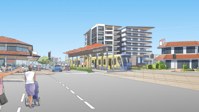 An artist impressions of how the light rail would look at Palm Beach. Picture: Supplied.