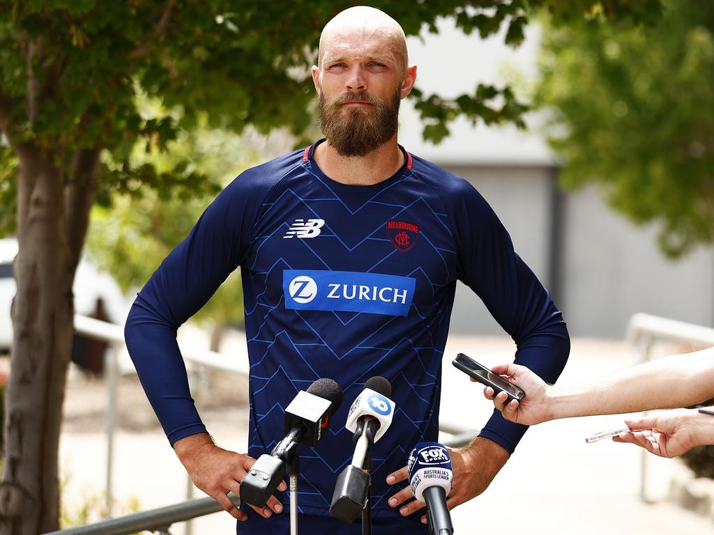 Melbourne captain Max Gawn spoke with media Wednesday, defending his embattled coach. Picture: Getty Images