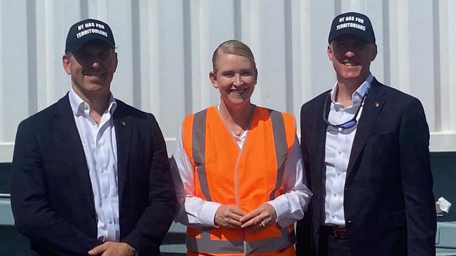 Tamboran chief executive Joel Riddle, deputy chief minister Nicole Manison and Helmerich and Payne’s John Bell.