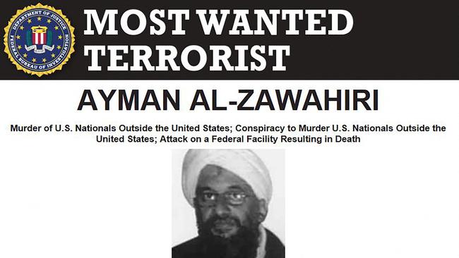 An FBI poster of Al-Qaeda chief Ayman al-Zawahiri after he was killed in a US counterterrorism operation.