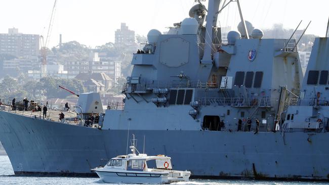 Naval ships like this one are moored at Garden Island. Picture: Sam Ruttyn