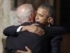 Vice President Joe Biden shares a hug with President Barack Obama