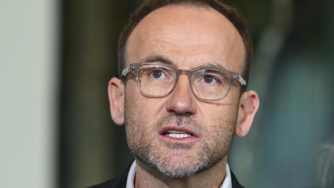 CANBERRA, AUSTRALIA  - NewsWire Photos - February 11, 2025: Leader of the Australian Greens Adam Bandt and Senator Senator Larissa Waters hold a press conference at Parliament House in Canberra. Picture: NewsWire / Martin Ollman