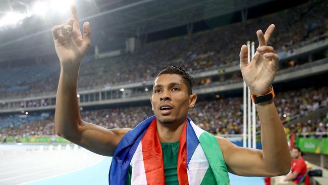 Wayde van Niekerk of South Africa reacts after winning the men’s 400m final.