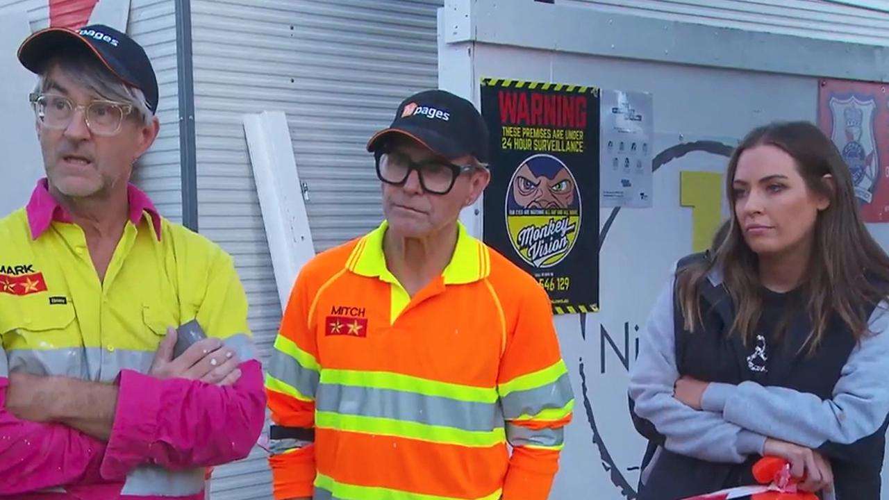 Mitch, Mark and Georgia are furious when they see Tanya and Vito have had the laundry installed a week after everyone else. Picture: Supplied, Channel 9