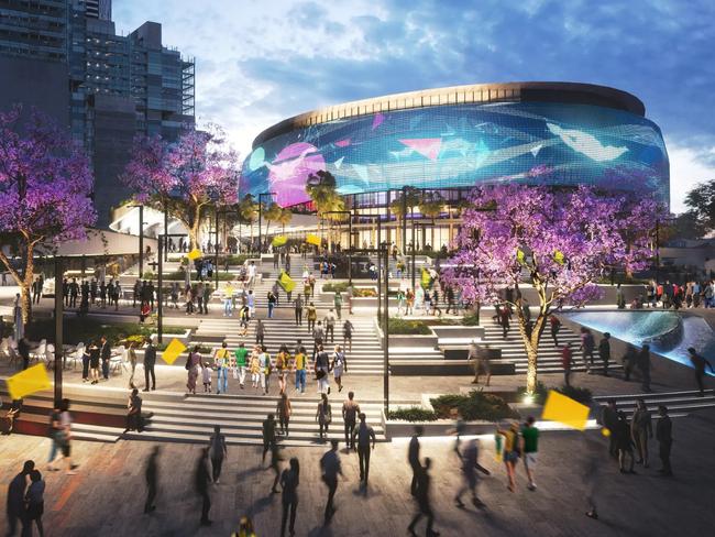 An artists impression of the proposed Brisbane Arena. The new major event venue will be one of two Brisbane 2032 Olympics and Paralympics aquatic venues.