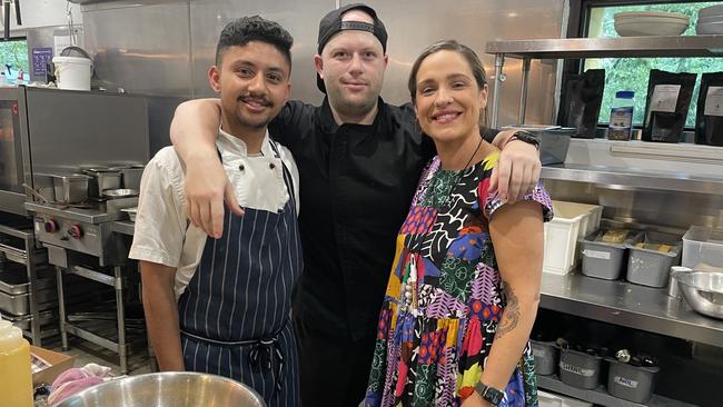 Milk and Wine Co chefs Anil Khanal and Zeke Jackson with the Heathmont cafe's co-owner Beth Hancock. Picture: Kiel Egging