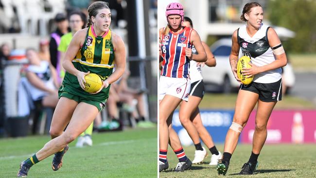 Maroochydore player Renee Teys and Southport star Faith Alchin. Pictures: Highflyer Images.