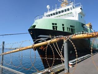  11/09/2012 NEWS: Berthed behind razor wire at Port Lincoln, SA, super trawler 'Abel Tasman' has an uncertain future after ne...