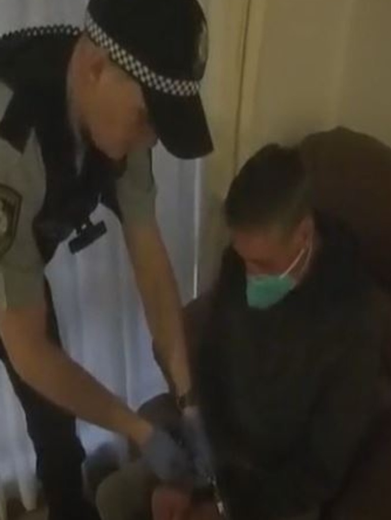 At one point Mapp asks to have his cuffs loosened. Picture: NSW Police