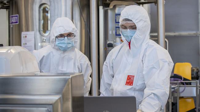 Staff at CSL work in the lab in Melbourne, Australia. CSL is making AstraZeneca-Oxford University COVID-19 vaccine. Picture: Getty Images