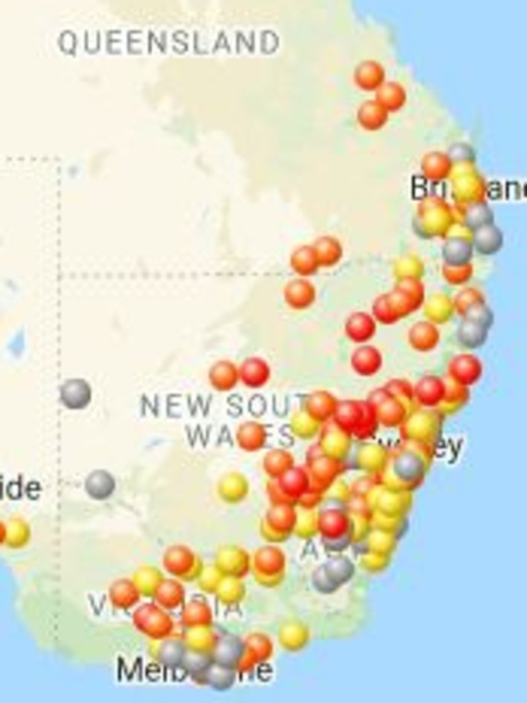 The MouseAlert map shows the extent of the mice plague in May, 2021. Picture: MouseAlert